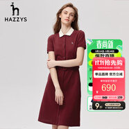 HAZZYS哈吉斯女裝 春季款翻領(lǐng)修身休閑系帶連衣裙AQWSE03BF01 酒紅色WN S (155/80A 36)