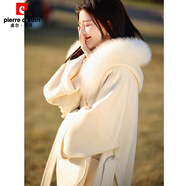 皮爾卡丹（pierre cardin）韓系小個(gè)子羊毛呢外套2024冬季白色狐貍毛領(lǐng)連帽雙面羊絨大衣 白色 M