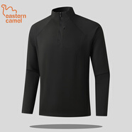 東方駱駝（EASTERN CAMEL）戶外運動T恤男長袖透氣速干體恤衫立領(lǐng)半拉鏈T恤男騎行情侶男 黑色 XL