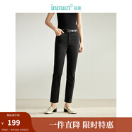 茵曼（INMAN）高彈牛仔鉛筆褲2024春女裝新款中高腰九分小腳褲 牛仔黑 27
