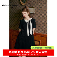 卓雅周末（JORYA weekend）2024夏季新款蝴蝶結(jié)系帶字母圖案百褶拼接連衣裙EJWEBD01 黑色 M