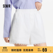 森馬（Semir）休閑褲女寬松松緊腰溫柔2025夏季甜美風(fēng)蕾絲花邊短褲109325125002