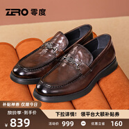 零度Zero皮鞋男士2025春季新款商務(wù)休閑鞋舒適真皮軟面手抓紋軟底男鞋 D33379-1暗棕 38 (240mm)
