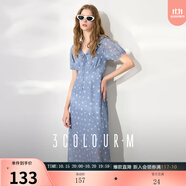 三彩2025夏季新款印花雪紡連衣裙法式A字裙荷葉邊系帶V領(lǐng)長裙M 深海藍花卉 S 155/80A