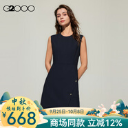 G2000【綿羊毛混紡/多面彈/商場(chǎng)新款】女裝SS25氣質(zhì)無(wú)袖連衣裙 混羊毛-下擺設計-深海軍藍35寸 2XL （42）