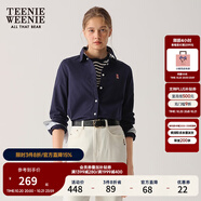 Teenie Weenie小熊女裝新款休閑粉色襯衣白襯衫品質刺繡薄外套上衣 藏青色 S