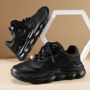 古卡頓（GUKADUN）男鞋網(wǎng)面休閑運動(dòng)鞋子男秋冬季莆田男生跑步網(wǎng)鞋飛馬學(xué)生跑鞋透氣 黑色-皮面款 L005 42