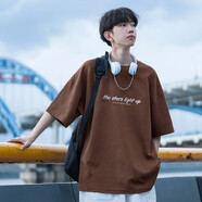雪衣王咖色日系純棉短袖t恤男夏季新款美式重磅高街寬松半袖高中生體恤 咖啡 S
