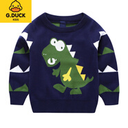 G.DUCKKIDS小黃鴨男童毛衣加絨冬裝兒童打底衫女孩中小童加厚冬款保暖衣上衣 恐龍【普通款】藏青 毛衣 110 (適合100-105cm)
