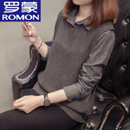 羅蒙（ROMON）2024年冬季天新款韓版女士襯衫領(lǐng)毛衣外套女寬松假兩件羊毛衫上衣 KG深灰色【假兩件毛衣 】 XL 115-125斤