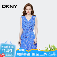 唐可娜兒（DKNY）【京東奧萊】夏季新款印花V領荷葉邊連衣裙女DD2C6060-412 DD2C6060-412 S