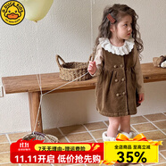 G.DUCKKIDS女童春秋季背心裙子2025新款兒童韓版燈芯絨女寶寶秋裝甜美連衣裙 熱售綠黃色馬甲裙 120 cm