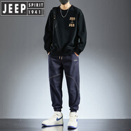 JEEP SPIRIT秋季男士休閑套裝潮牌舒適透氣衛(wèi)衣男春秋新款哈倫束腳牛仔褲 1001黑色+9008藍(lán)色 (裝) M (90-105斤)