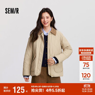 森馬（Semir）棉服女冬季中長款輕薄寬松拼接燈芯絨翻領(lǐng)插肩袖棉衣101724112007