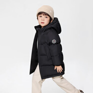 巴布豆（BOBDOG）兒童羽絨服20255年新款男女短款A(yù)抗菌三防面料大兜連帽外套 黑色 100