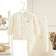撈魚(yú)貓斷碼清倉嬰兒保暖衣套裝純棉寶寶夾棉加厚內衣男女秋冬衣服睡衣 黃色 120g夾棉 66  錯標80碼 10-15斤寶寶