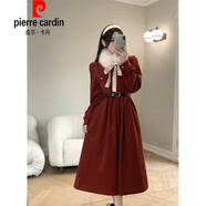 皮爾卡丹（pierre cardin）洋派系帶毛領(lǐng)紅色毛呢裙女秋冬大尺碼胖妹妹新款時(shí)尚氣質(zhì)顯瘦洋裝 紅色(送皮帶+毛領(lǐng))【氣質(zhì)洋裝法式洋裝/洋裝202 L (90-120斤)【巨顯瘦遮肚遮肉】