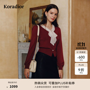 珂萊蒂爾【星光針織】25秋新系帶領香風假兩件套頭針織衫女 艷紅色 M