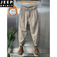 JEEP SPIRIT2025新款男褲秋冬燈芯絨加絨休閑褲拉鏈小腳寬松哈倫褲痞帥條絨褲 淺咖色加 絨 M
