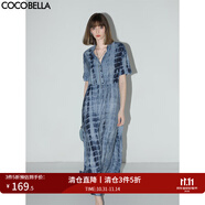 COCOBELLA手工扎染印花襯衫裙女夏氣質通勤OL束腰連衣裙FR525 藍色扎染 XL