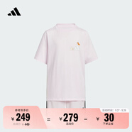 adidas男女大童休閑短袖套裝兒童夏季新款阿迪達斯官方輕運動   粉色/黑色   128