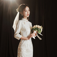 KAHTOP2025春夏新款連衣裙歐若風(fēng)新中式仙女超仙森系設計感收腰裙子YGW 米白色復合蕾絲 S