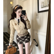 映棠秋冬季女裝jk裙子韓系感冬天富家千金穿搭學(xué)院風(fēng)短裙 蕾絲打底+開(kāi)衫=兩件套今年流行的 S