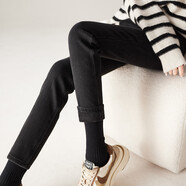 索菲絲爾（SOFSIL）加絨加厚小腳牛仔褲女2025冬季時(shí)尚百搭高腰顯瘦鉛筆褲 黑色 27