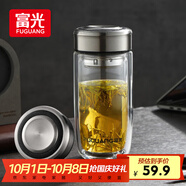 富光玻璃杯雙層 帶茶隔高硼硅玻璃水杯 茶水分離車(chē)載泡茶杯子男400ml