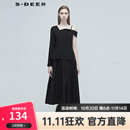 S.DEER圣迪奧女裝不規(guī)則拼接連衣裙S20281279 黑色/91 M/165