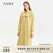 AMII女裝2025冬季新款溫暖舒適字母印花連帽不倒絨連衣裙女加 抹茶綠 M 160/84A