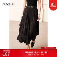 AMII女裝2025秋季新款百搭寬松壓褶A字裙黑色半身裙中長裙子 黑色 M 160/68A