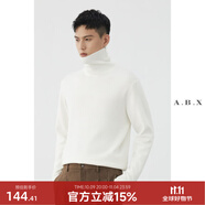 a.b.x秋冬季半高領(lǐng)毛衣男寬松韓版潮流毛衫男士加厚白色打底中領(lǐng)針織衫 白色高領(lǐng)加絨 M