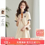 尚都比拉美式復(fù)古風(fēng)小熊刺繡POLO連衣裙小個(gè)子夏季寬松顯瘦裙子 杏色 XL 