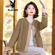 花花公子（PLAYBOY）2025韓版休閑新款中式早秋款小香風(fēng)外套中老年媽媽短外套 駝色 【官方正品】官方旗艦版 XL 建議(95-110 斤)