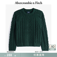 Abercrombie & Fitch男裝24秋冬美式百搭寬松麻花套頭圓領(lǐng)針織毛衣120-4189 墨綠色 L (180/108A)