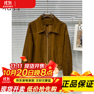 北杳翻毛反絨真皮皮衣女2025秋山羊皮短款機車(chē)皮夾克搭配鉚釘  M