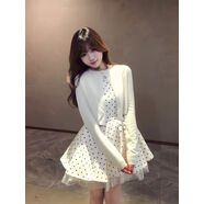 嫻汶法式芭蕾風(fēng)波點(diǎn)背心連衣裙女秋天生日公主裙掐腰網(wǎng)紗拼接蓬蓬裙子 開(kāi)衫+波點(diǎn)連衣裙套裝 M M