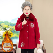 孜顏 中老年女裝冬裝外套厚媽媽裝老年人大衣加絨保暖70歲奶奶裝衣服 4055A66紅色 加絨 4XL （建議130-145斤）