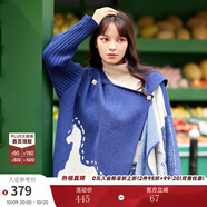 兩三事披肩斗篷外套女秋冬連帽長款藍(lán)色毛衣開衫外搭大衣梵高信使 藍(lán)色 均碼 F