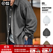 馬登工裝 提花針織長(zhǎng)袖襯衫男秋季寬松落肩厚實(shí)外套職場(chǎng)通勤免燙襯衣 深灰 2XL