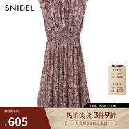 SNIDEL2025春夏新品優(yōu)雅印花荷葉邊小飛袖茶歇連衣裙SWFO252004 深紅色 D M (1)