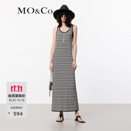 MO&Co.連衣裙夏黑白條紋針織U領(lǐng)工字背心長裙量感直筒微收腰摩安珂 白黑條色 XS 155