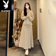 花花公子（PLAYBOY）毛衣穿搭一整套裝早秋2025新款針織連衣裙子女感獨特絕美秋冬 【燕麥色】【小香風(fēng)套裝感/減齡搭配一整套獨特絕美/ L 55/60kg 【梨型身材穿搭套裝】