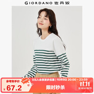 佐丹奴T恤女純棉條紋海軍風(fēng)?；晟篱_(kāi)叉下擺圓領(lǐng)長(cháng)袖t恤女13322802