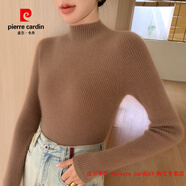 皮爾卡丹（pierre cardin）品牌高檔輕奢新品一線成衣顯瘦羊絨衫女半高領(lǐng)坑條修身毛衣針織打 品牌高端新品-灰棕色 S