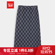 IEF/愛(ài)依服【微胖】大碼女裝2025秋冬新款法式通勤百搭格子長(cháng)包裙 灰藍格 XL