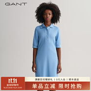 GANT/甘特中長裙多巴胺秋冬新款女士時尚五分袖Polo領(lǐng)隱藏扣連衣裙 414淡藍色 M
