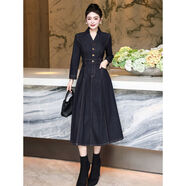 拼色明線(xiàn)裝飾牛仔連衣裙輕奢感25秋季新款收腰顯瘦長(cháng)袖襯衫裙 藍黑色牛仔裙面料 2XL