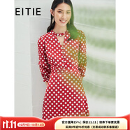 愛特愛（EITIE）夏季新款V領(lǐng)波點五分袖連衣裙款復(fù)古氣質(zhì)中長款通勤裙子B2207914 石榴紅60 S 155